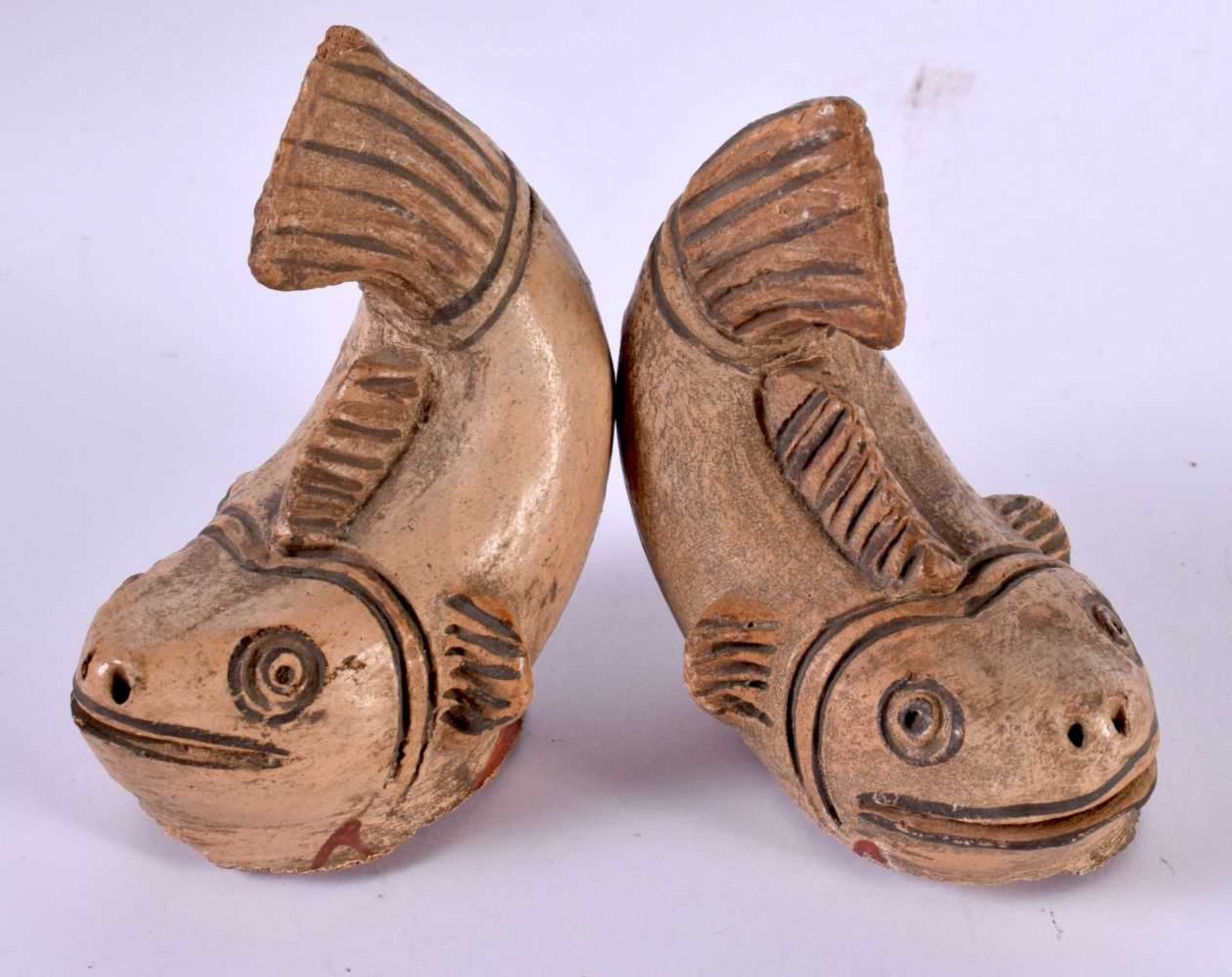 TWO SOUTH AMERICAN TERRACOTTA FISH. 10cm x 10cm x 6 cm - Image 2 of 3