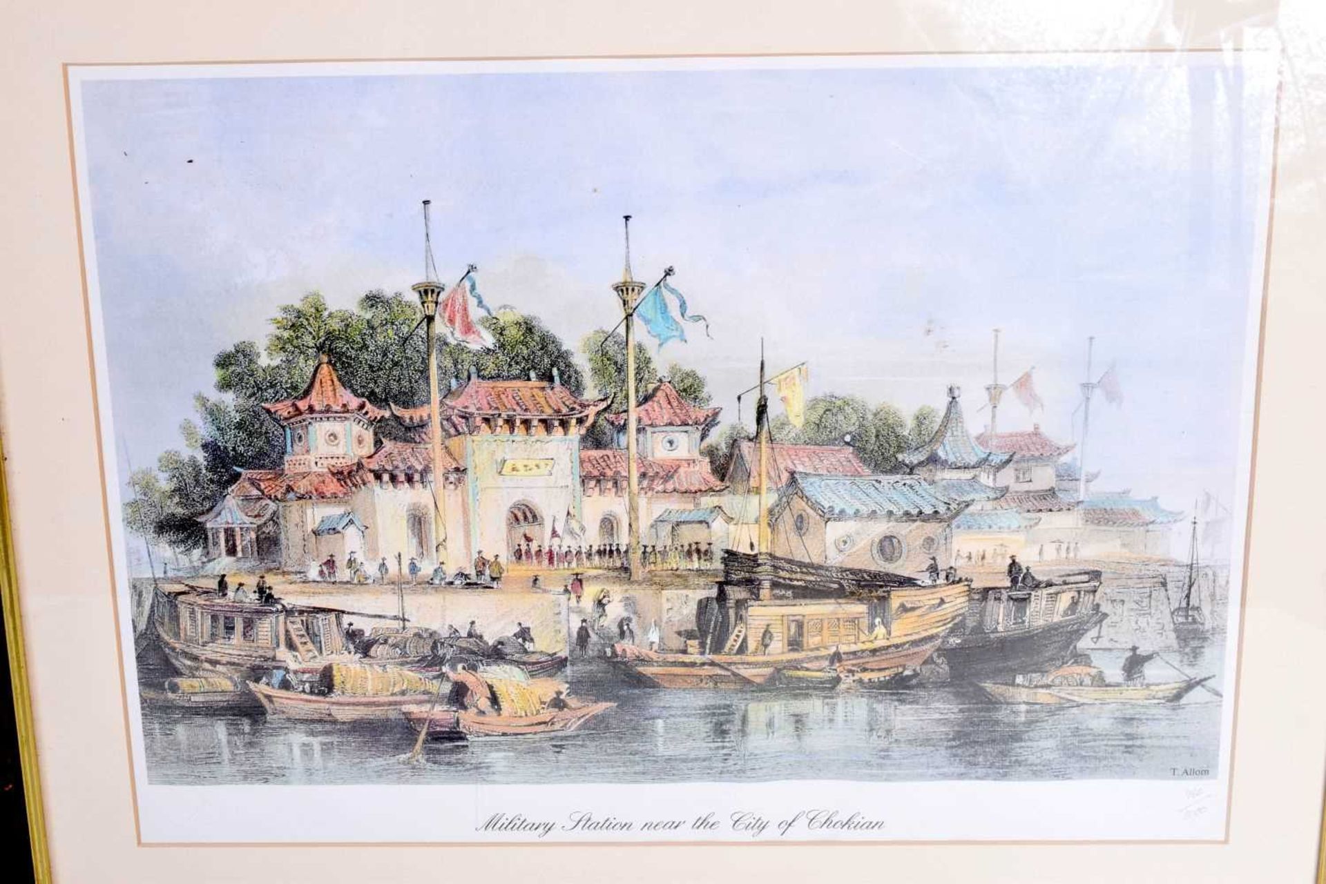 A pair of Framed limited edition prints by T Allom depicting Chinese Ports 27 x 38 cm. (2). - Image 3 of 5