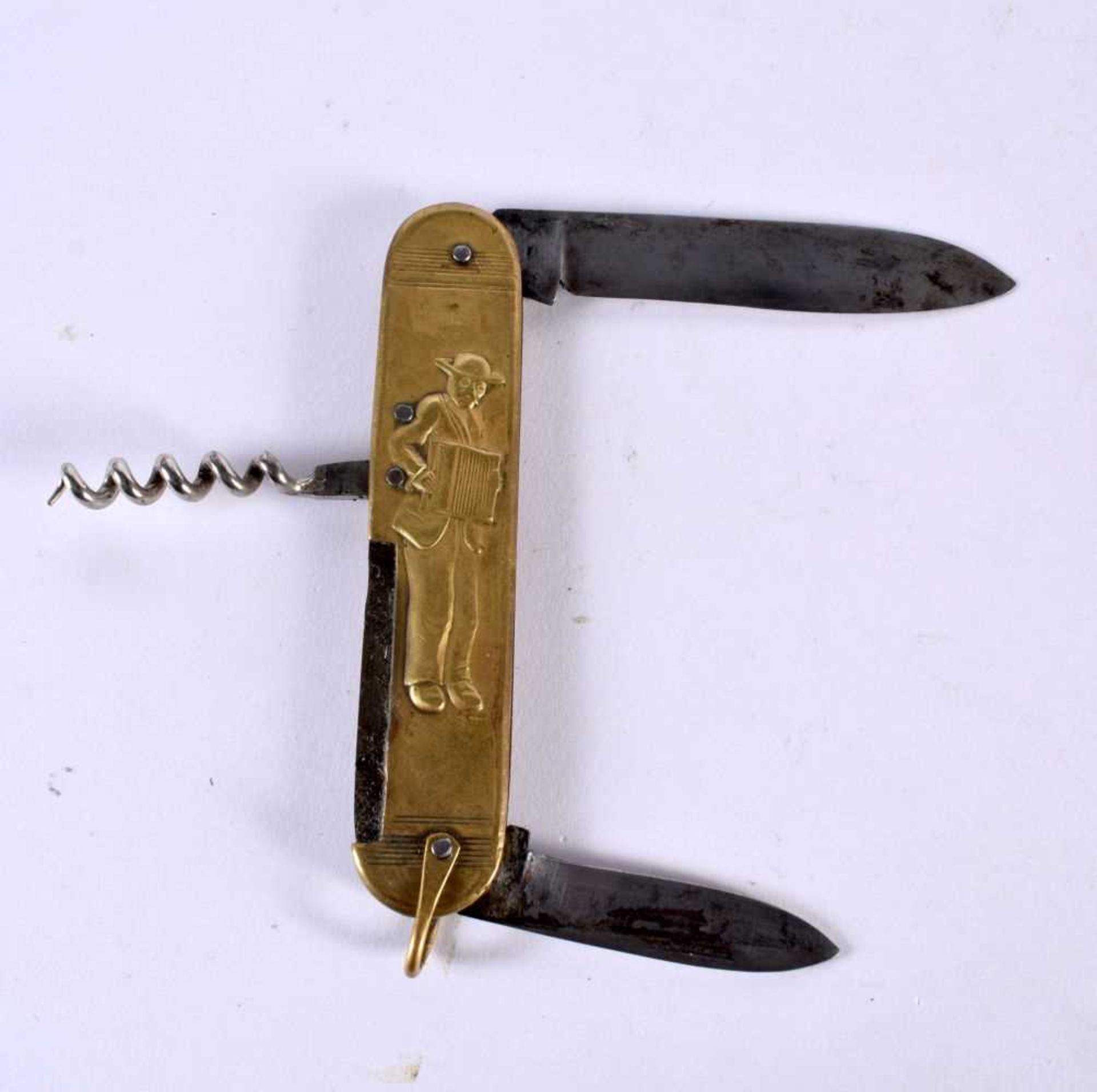 AN UNUSUAL ANTIQUE BASKETBALL MILITARY SOLDIER POCKET KNIFE. 73 grams. 23 cm long extended. - Image 2 of 3