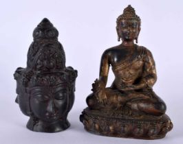 A 19TH CENTURY CHINESE TIBETAN LACQUERED BRONZE FIGURE OF A BUDDHA together with another triple