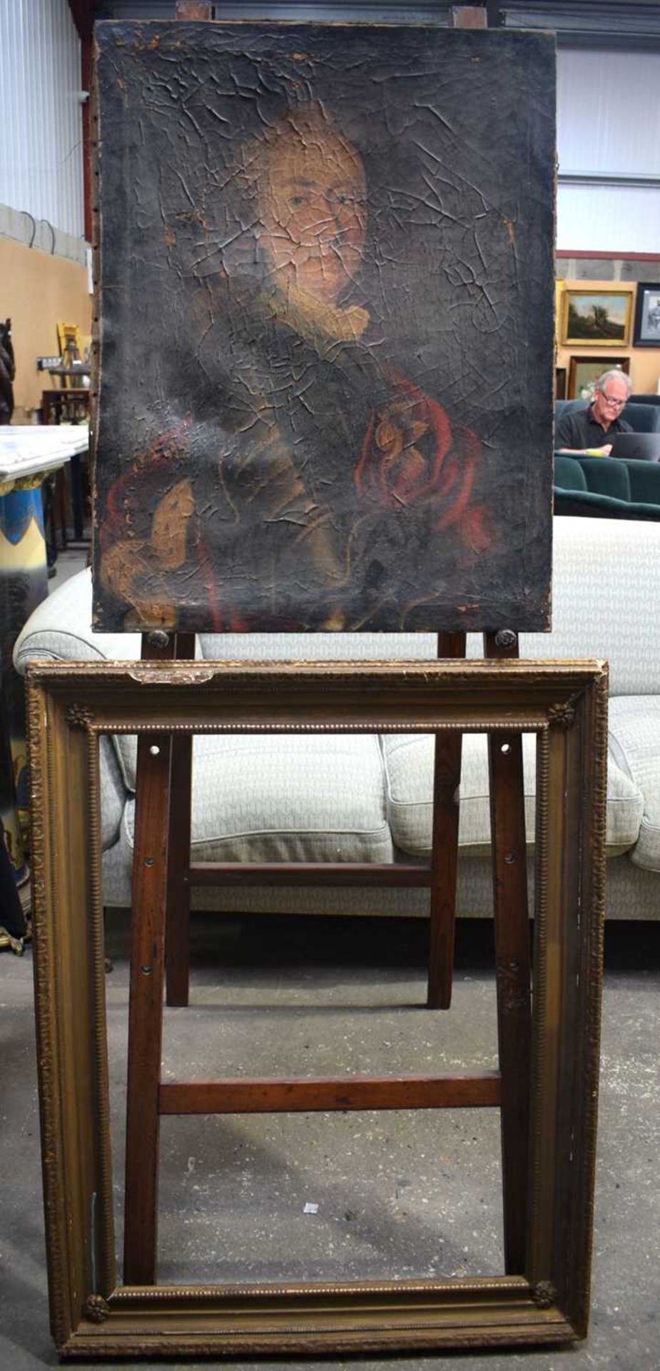 An oil on canvas portrait of a female with an associated gilt plaster and wood frame 79 x 60 cm.