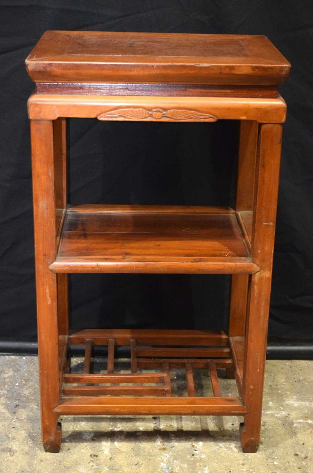 A Chinese three tier wooden stand 40 x 29 x 71cm .