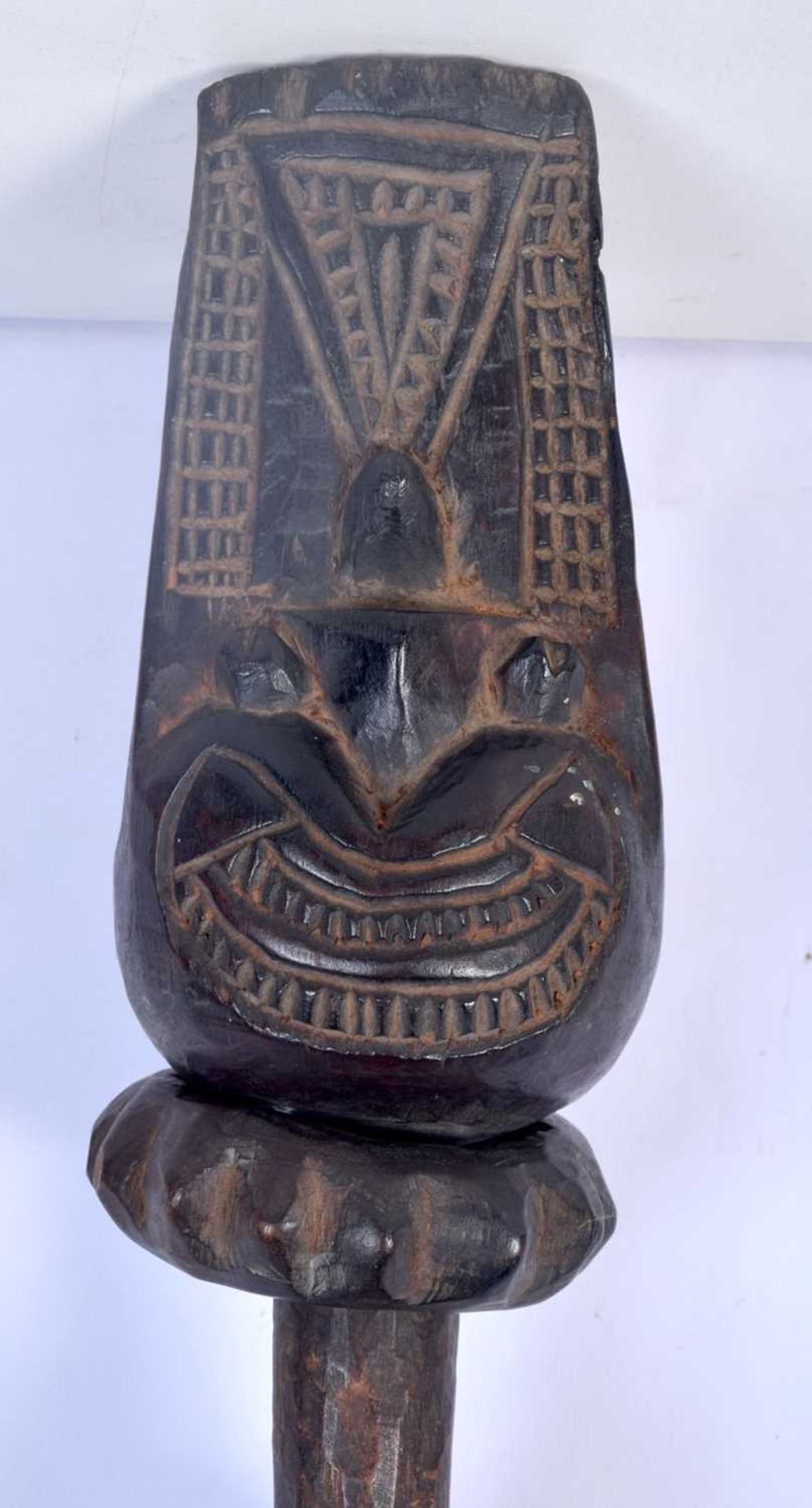 A Nigerian Tribal Jukan carved wood shoulder crest inn the form of a female head 39 cm. - Image 4 of 5