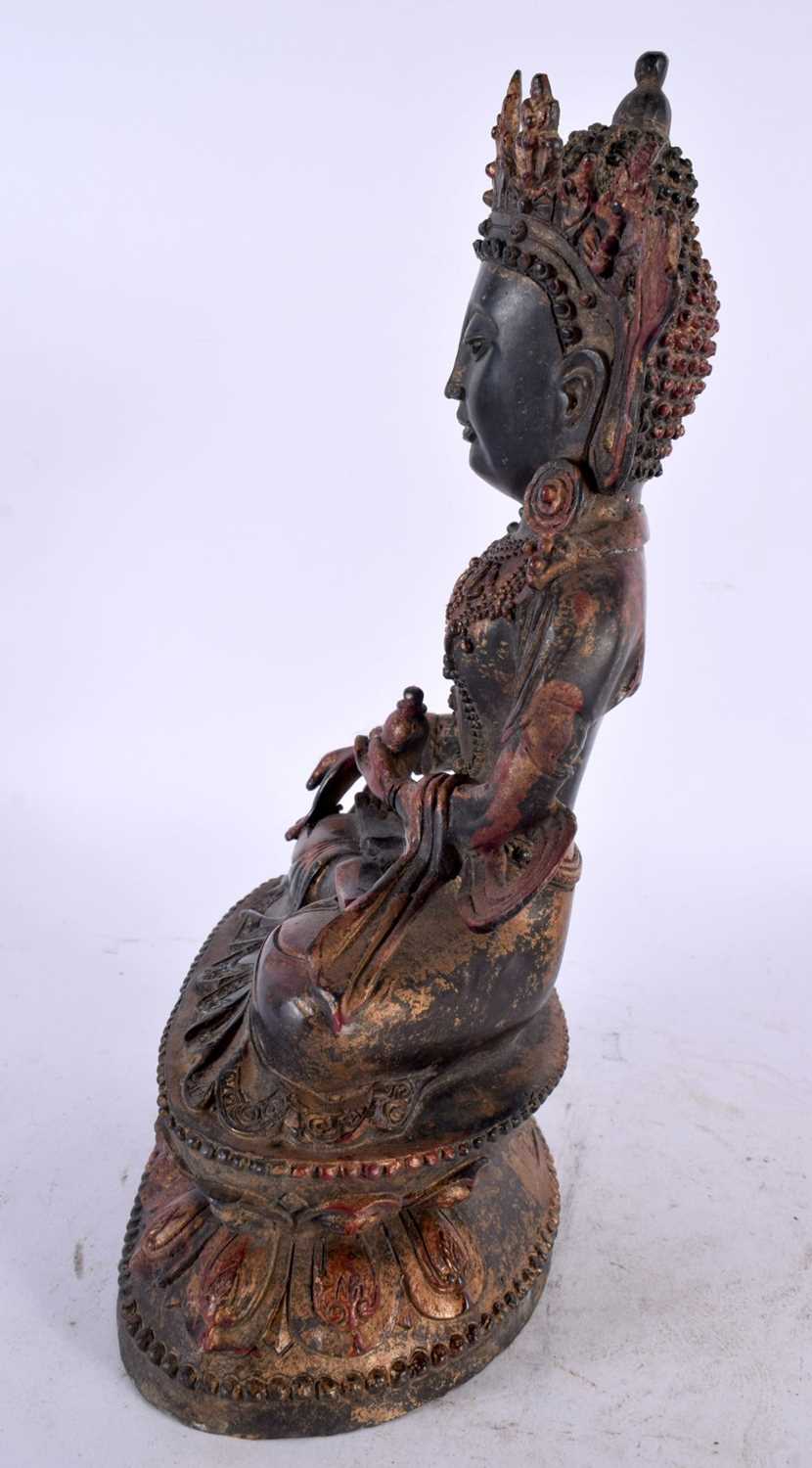 A CHINESE TIBETAN POLYCHROMED LACQUERED BRONZE BUDDHA 20th Century. 28cm x 12 cm. - Image 5 of 9