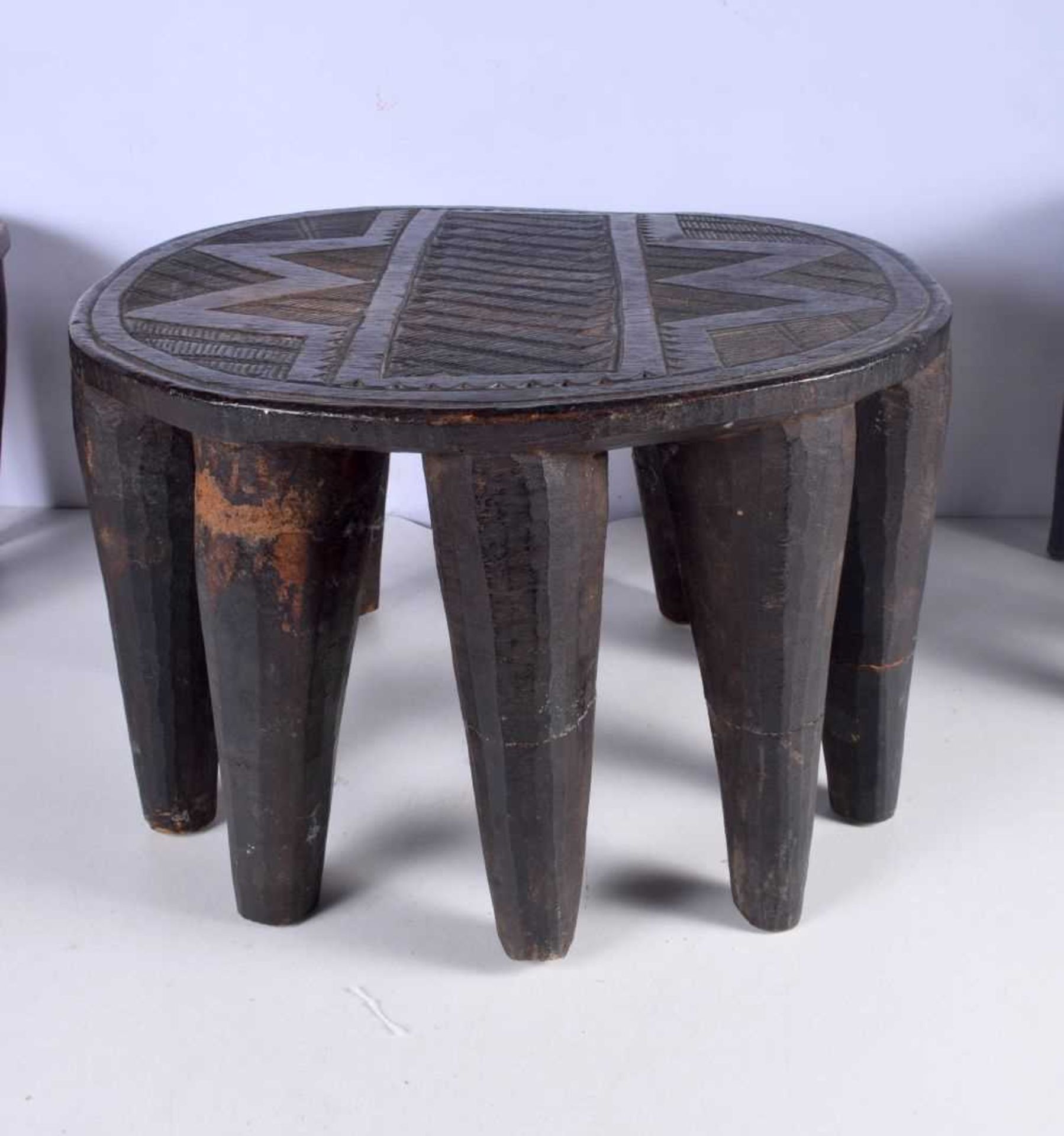 Three early African Nupe Culture carved wood Tribal stools largest 26 x 42 cm (3). - Image 2 of 4
