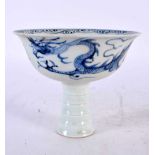 A CHINESE BLUE AND WHITE DRAGON PORCELAIN STEM CUP 20th Century. 12 cm x 10 cm.