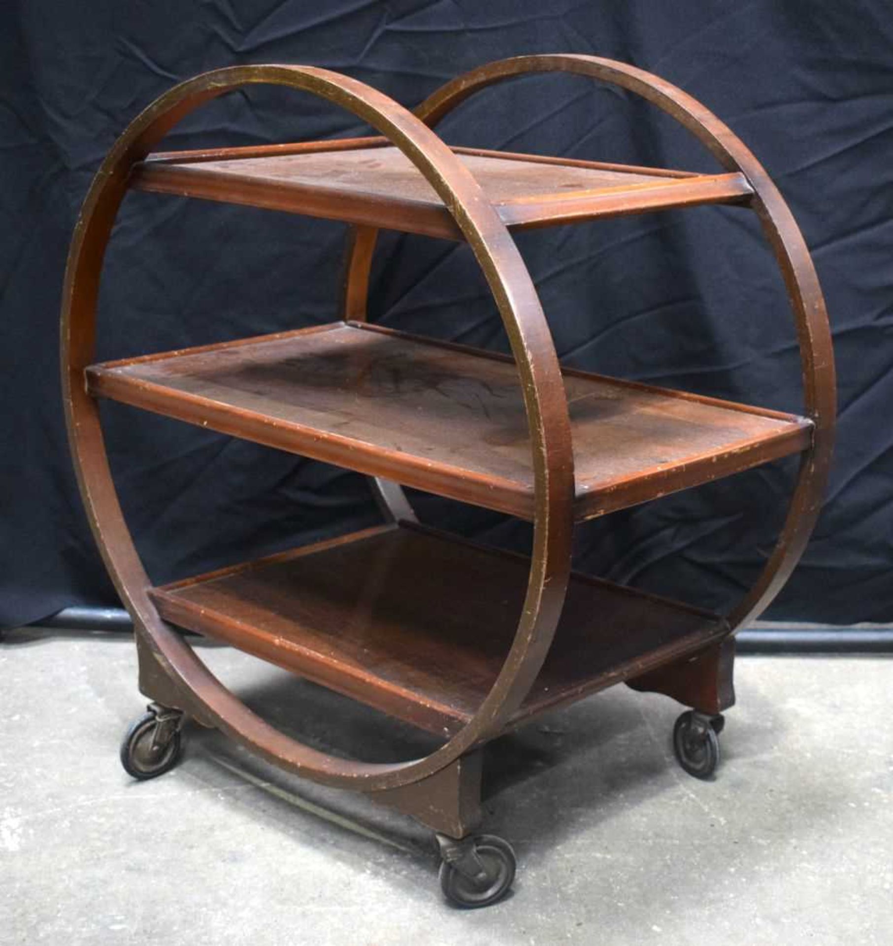 A Mid Century Art Deco style wooden Hostess trolley on wheels 77 x 70 x 43 cm. - Image 3 of 3