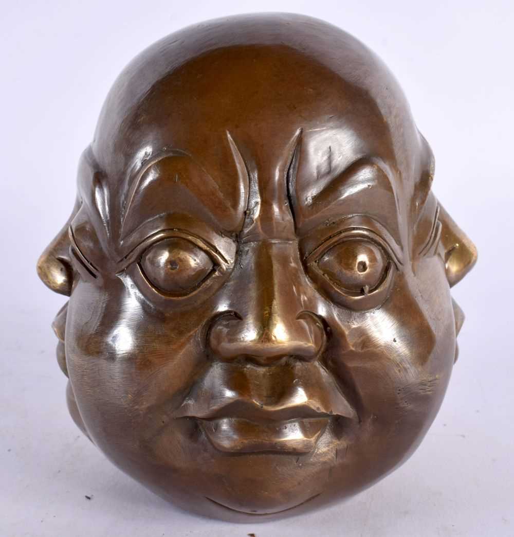 A CHINESE BRONZE FOUR SIDE BUDDHA HEAD 20th Century. 12 cm x 8 cm. - Image 2 of 6