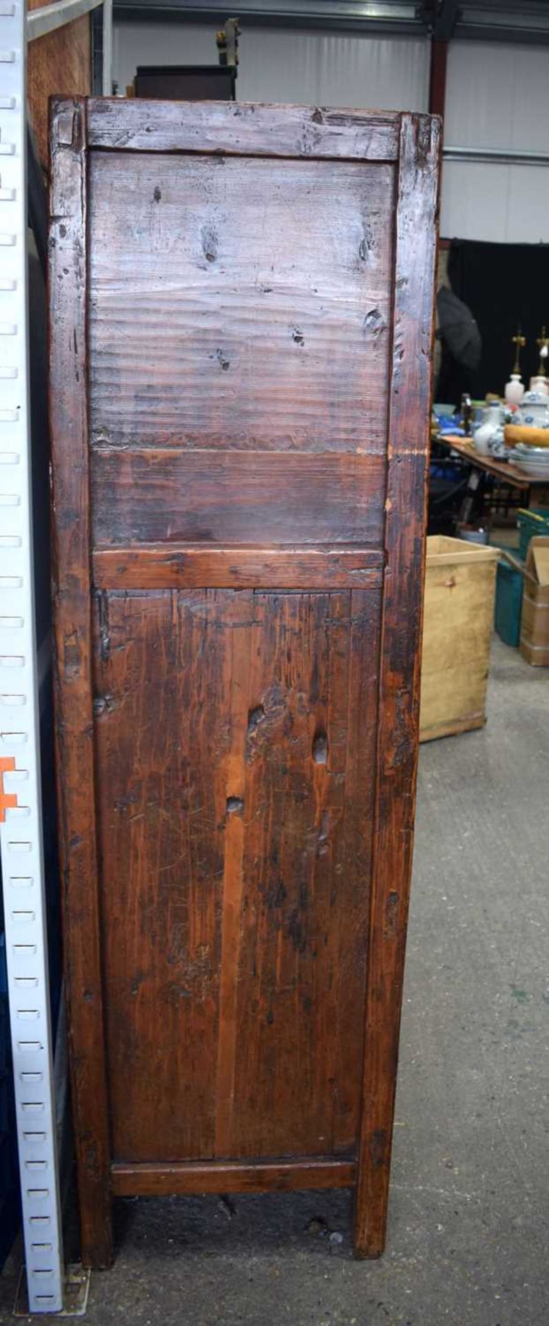 A 19th Century Chinese lacquered Wardrobe with two folding door panels and 4 lower drawers 172 x 138 - Image 6 of 6