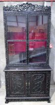 A FINE LARGE 19TH CENTURY CHINESE CARVED HARDWOOD DISPLAY CASE ON BASE Qing, well carved with