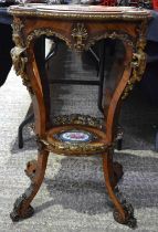 A FINE 19TH CENTURY FRENCH SEVRES PORCELAIN INSET KINGWOOD AND WALNUT TABLE with bronze figural