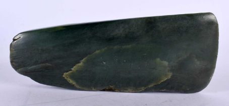 A 19TH CENTURY NEW ZEALAND MAORI TRIBAL CARVED JADE ADZE BLADE of good colour, formed with angular