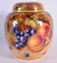 A FINE ROYAL WORCESTER GINGER JAR AND COVER by S Weston, painted with peaches, berries and extensive