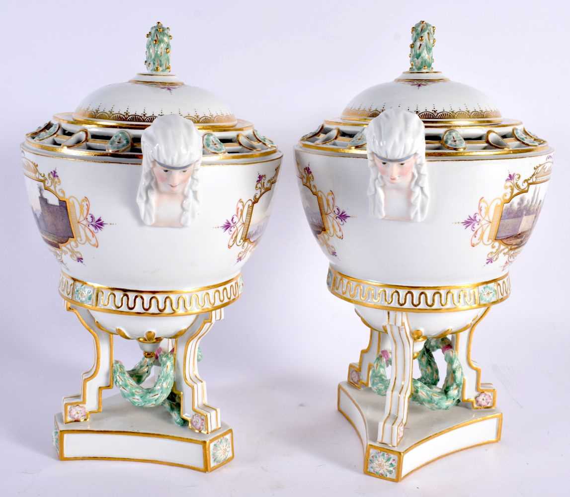 A FINE PAIR OF 19TH ENTURY MEISSEN POT-POURRI VASES AND COVERS with blue crossed swords marks, - Image 5 of 18