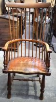 AN 18TH CENTURY CONTINENTAL CARVED ASH CHAIR with plain top and scrolling arms, supported upon