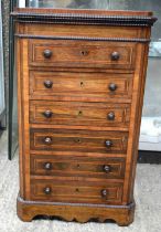 AN EARLY VICTORIAN ROSEWOOD MINIATURE COLLECTORS APPRENTICE WELLINGTON TYPE CHEST with six drawers