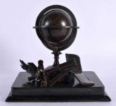 AN UNUSUAL 19TH CENTURY FRENCH BRONZE MODE OF A SPINNING GLOBE formed beside numerous astronomical