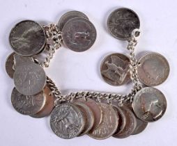 A SILVER COIN BRACELET. 111.2 grams. 17.5 cm long.