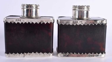 A PAIR OF LATE VICTORIAN SILVER MOUNTED TORTOISESHELL TEA CADDIES AND COVERS of neo classical