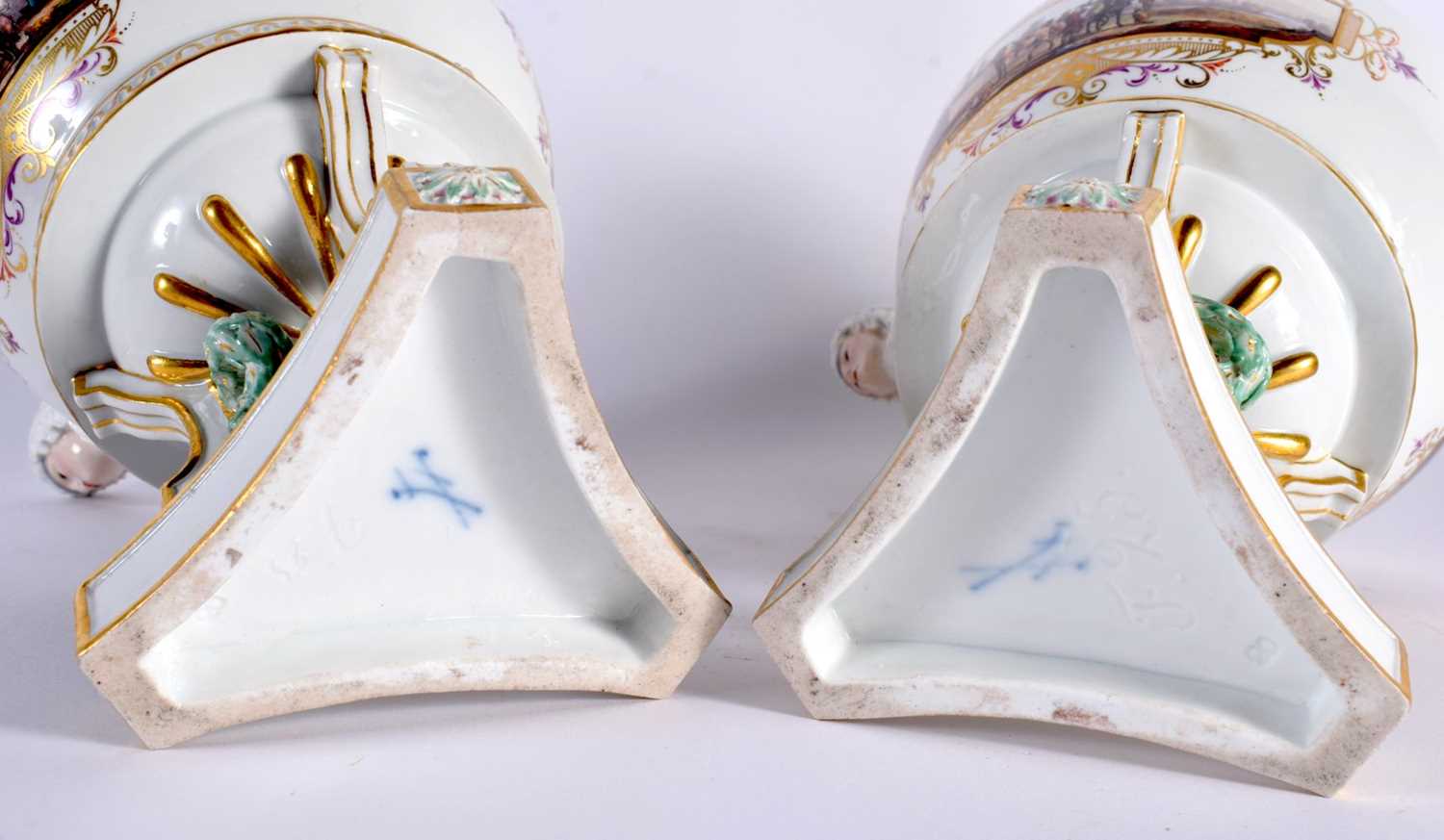 A FINE PAIR OF 19TH ENTURY MEISSEN POT-POURRI VASES AND COVERS with blue crossed swords marks, - Image 8 of 18
