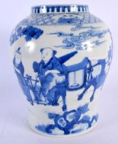 A 19TH CENTURY CHINESE BLUE AND WHITE PORCELAIN VASE bearing Kangxi marks to base, painted with