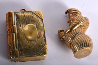 Two Brass Novelty Vest Cases, Mr Punch and a Book, Largest 5.5cm x 3.2cm x 2.1cm, weight 56.8g