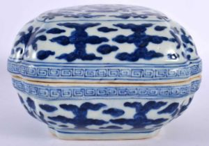 A CHINESE QING DYNASTY BLUE AND WHITE PORCELAIN BOX AND COVER bearing Wanli marks to base, painted