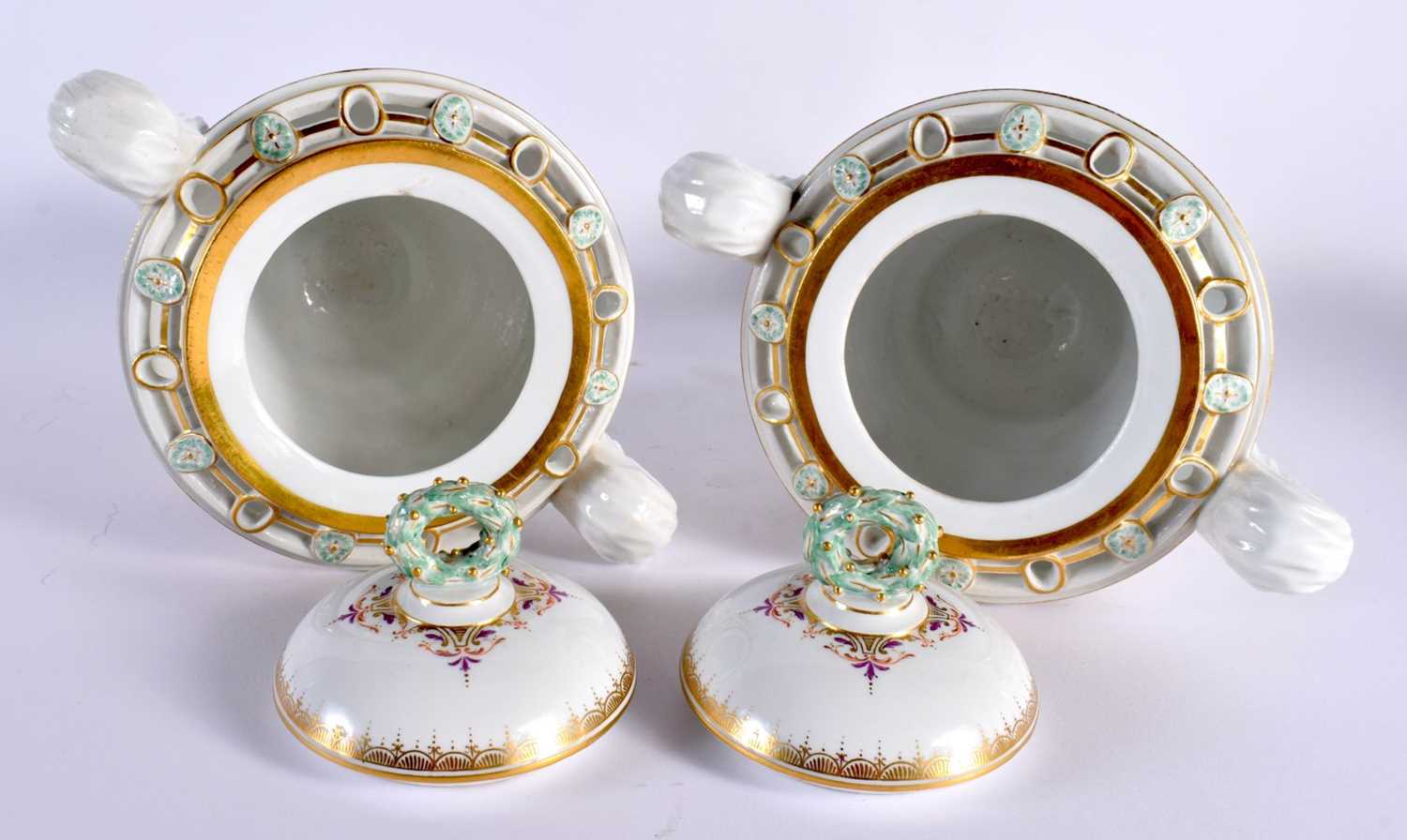A FINE PAIR OF 19TH ENTURY MEISSEN POT-POURRI VASES AND COVERS with blue crossed swords marks, - Image 7 of 18