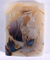 A CHINESE QING DYNASTY CARVED AGATE RECTANGULAR FORM TABLET PLAQUE Qing, decorated with a single