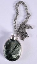 A SILVER MOUNTED HARDSTONE NECKLACE. 17.2 grams overall. 44 cm long, pendant 4.75 cm x 2.75 cm.