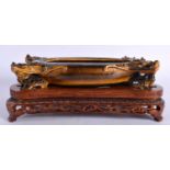 AN EARLY 20TH CENTURY CHINESE CARVED TIGERS EYE BRUSH WASHER Late Qing/Republic, formed with