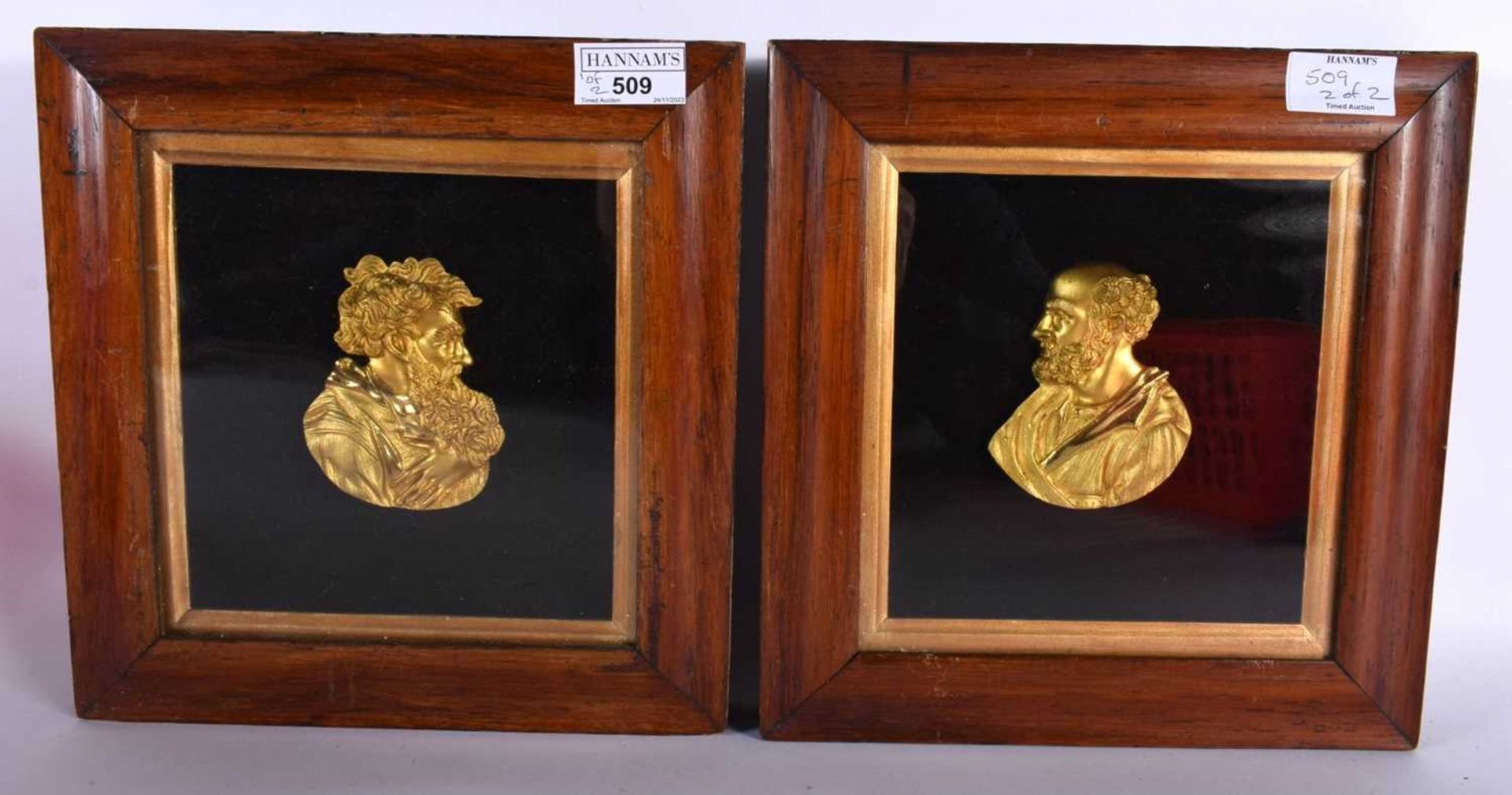 A Pair of Framed Victorian Bronze Portrait Plaques. 24.6cm x 24.5cm (2). Good Condition