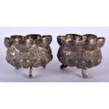 A Pair of Middle Eastern / Indian Silver Gilt Lined Condiment Bowls with Fish Feet. 7.7cm x 5.9cm,