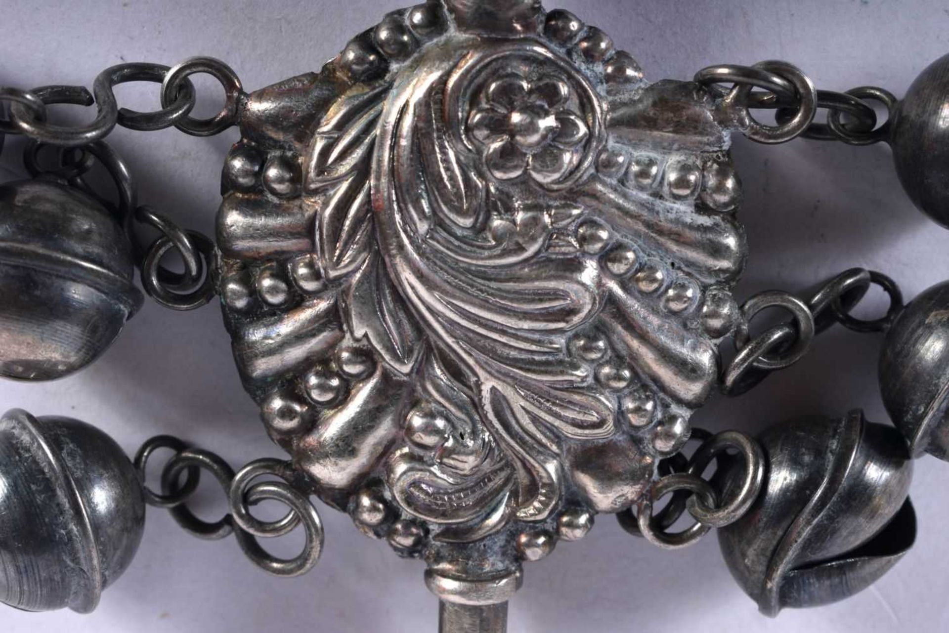 A Silver Babies Rattle with an ebonised handle. Stamped Sterling Silver, 17.5cm x 6.4cm x 1.6cm, - Image 2 of 3