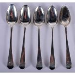 Five Georgian Silver Tea Spoons. Hallmarked London 1796, 13.3cm x 2.5cm, total weight 69g (5).