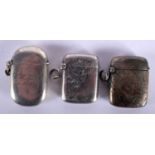 Three Antique Silver Vesta Cases. Hallmarks include Birmingham 1915, Largest 4.7cm x 3cm x 1.1cm,