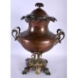 Large Early Victorian Copper Samovar With Brass Spitter & White Glass Handles. 47cm x 34cm. Dents
