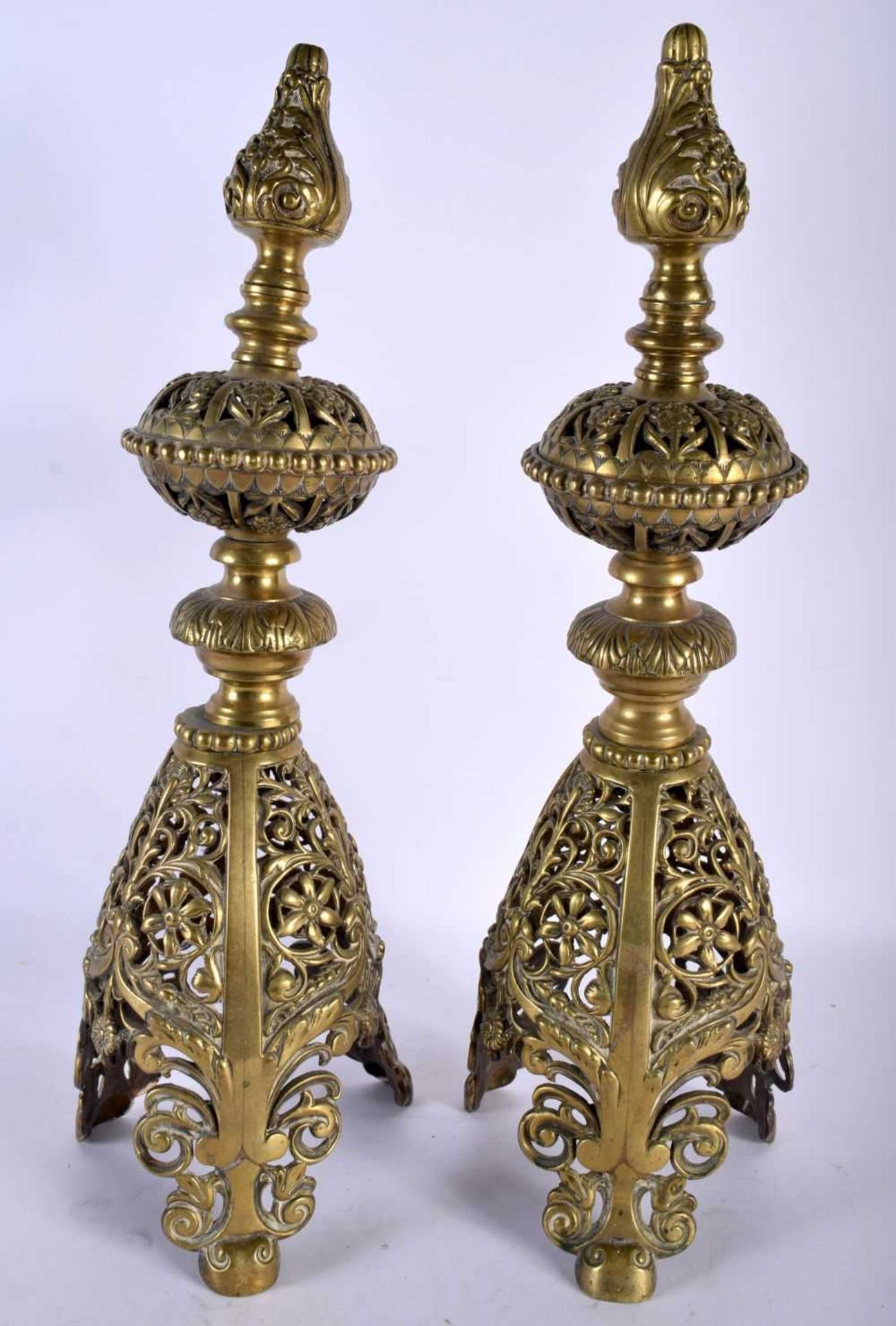 A Pair of Vintage Floral Foliage Detailing Openwork Brass Decorative Ornament . 47cm x 16cm (2).