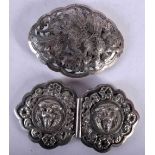 A Pair of Victorian Buckles together with another. Pair 9.2cm x 5cm (3). Wear