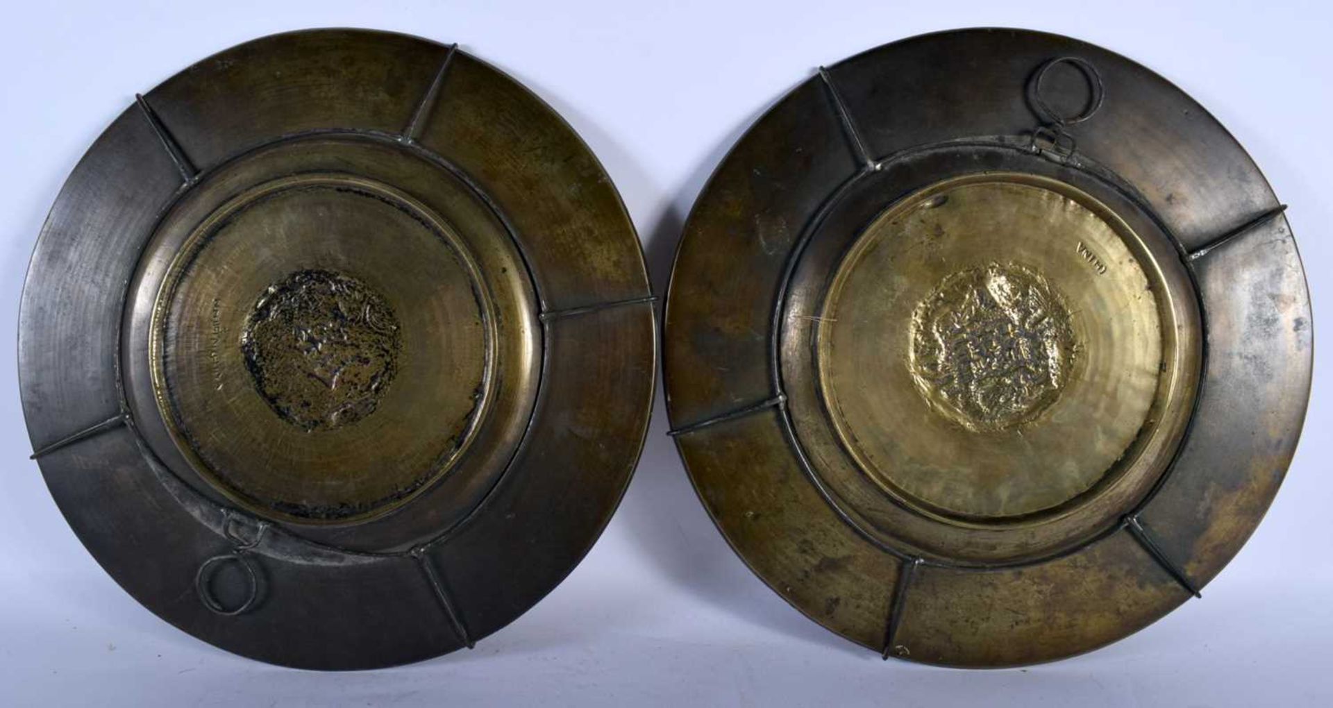 Two Brass Decorative Plates together with a Chinese Brass Vase. Vase 24cm x 13cm (3). Wear - Image 9 of 9