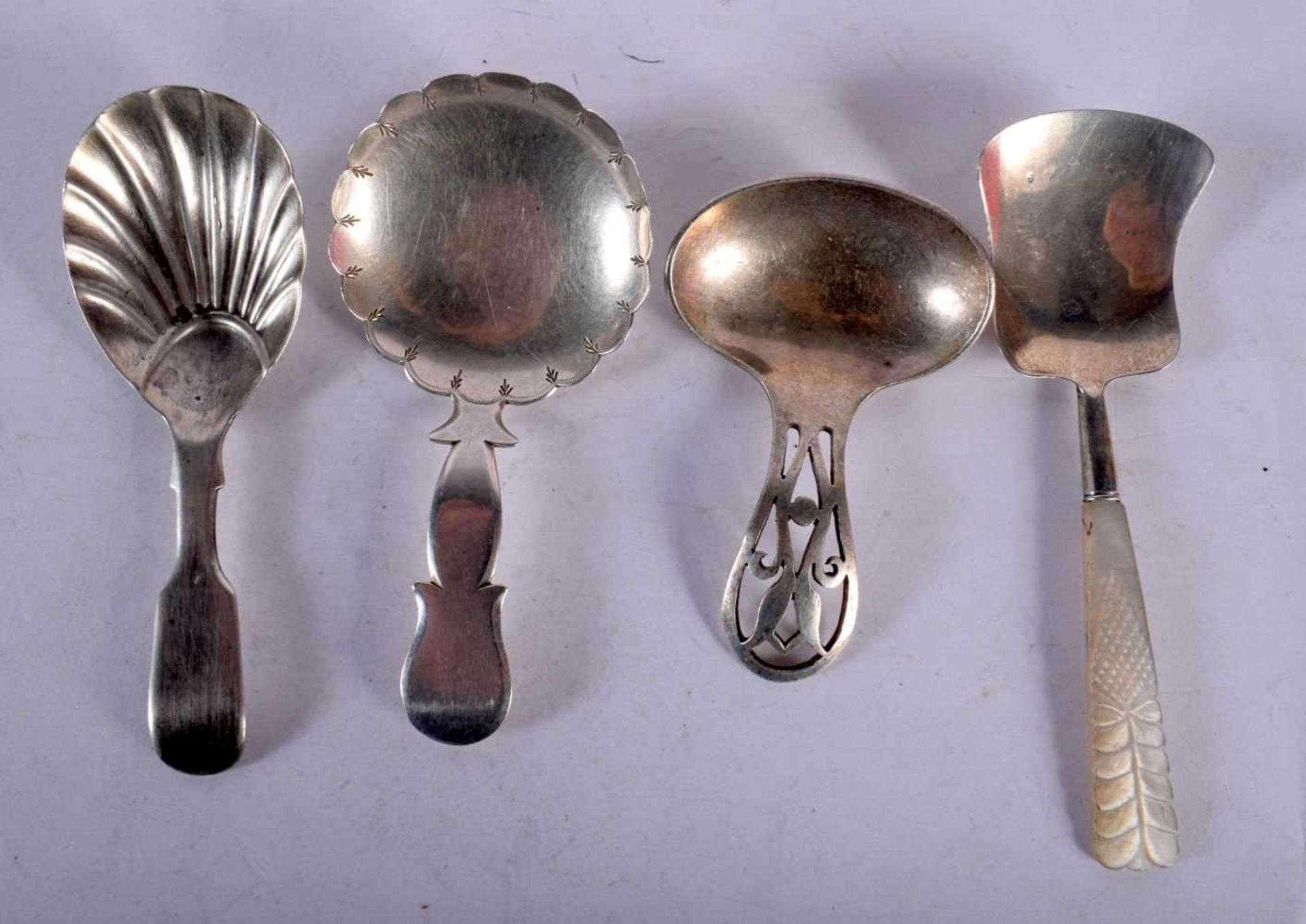 Four Silver Caddy Spoons, Hallmarks include London 1855, total weight 60g (4). Good Condition