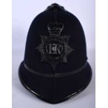 Police Helmet W/ Erii Gloucestershire Plate, Liner & Strap, 21cm x 32cm x 23cm, . Good Condition