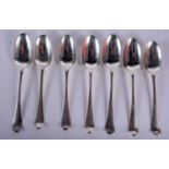 Seven Georgian Silver Table Spoons. Hallmarked London 1765, 16cm x 3cm, total weight 234g (7).