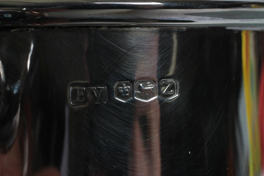 A SILVER MUG, maker Viners, Sheffield 1942, of tapering cylindrical form with double C scroll handle - Image 3 of 4