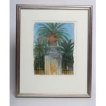 SELINA THORP (b. 1968) "Terracotta Pot and Palm, Rome", oil pastel on card, signed, inscribed to