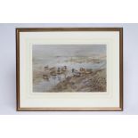 GEORGE EDWARD LODGE (1860-1954) Mallard Resting, pastel, signed, 11" x 17 1/2", gilt frame (