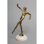 JOSEPH LORENZL (?) (1892-1950), a gilded bronze figure of a nude young female dancer, on domed white