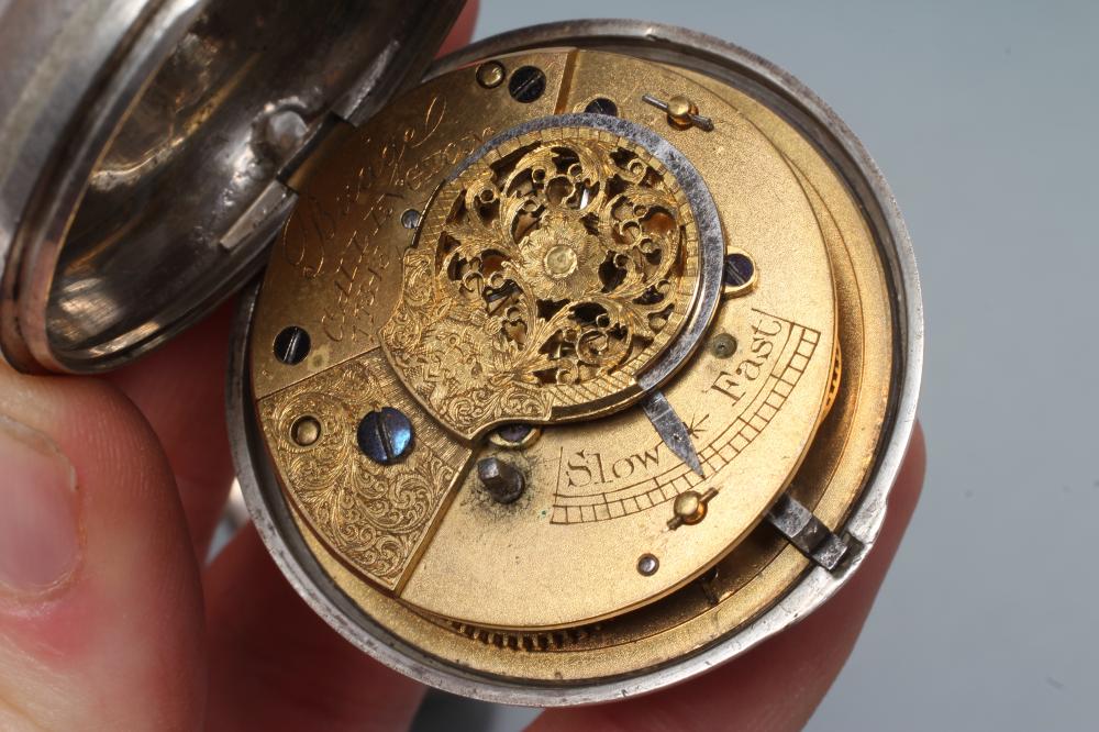 A VICTORIAN SILVER PAIR CASED POCKET WATCH, the white dial with black Roman numerals, the verge - Image 4 of 5