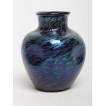 A KRALIK PEACOCK IRIDESCENT GLASS VASE, 20th century, of dimpled baluster form, 6 1/2" high (Est.