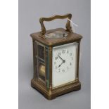 A BRASS CASED CARRIAGE CLOCK, early 20th century, the twin barrel movement with platform